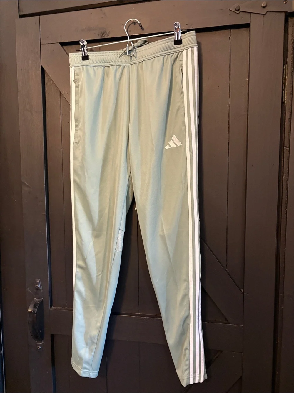 adidas Light Sage Green Joggers with White Side Stripes